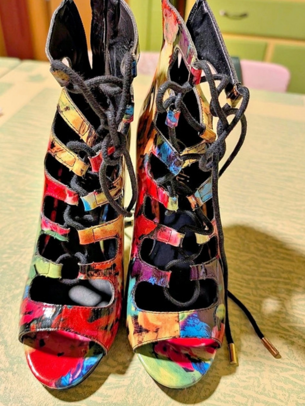 Candies Multicolor Lace-Up Heels